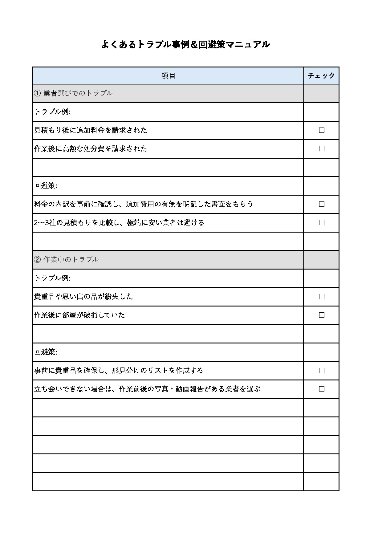 よくあるトラブル事例＆回避策マニュアル